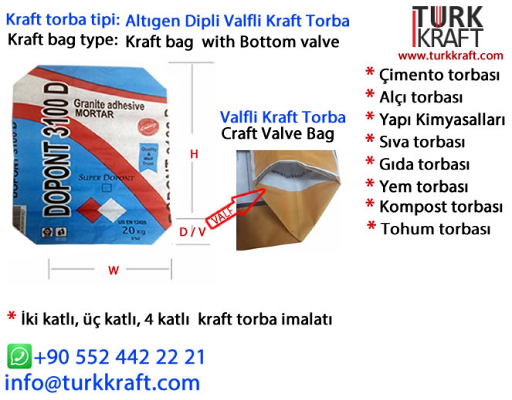 Valfli Kraft Torba İmalatı yapılır 5 Kraft Torba Kraft Kağıt Çimento Torbası
